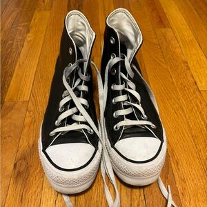Black pleather platform converse high tops